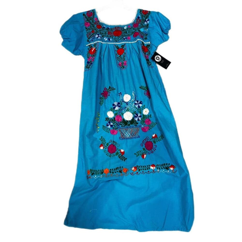 Mexican blue dress floral handmade